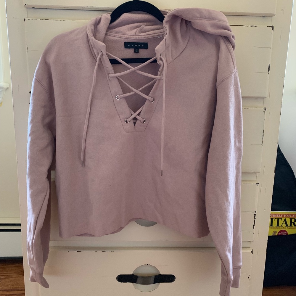Pacsun LA Hearts light pink/purple cropped hoodie